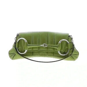 GUCCI Horsebit Chain Medium Shoulder Bag ⁦Green Leather Clutch Purse Tom Ford